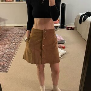 Brown Button-Up Suede Skirt